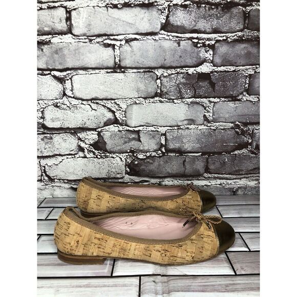 Paul Mayer Attitudes Gold Natural Cork Ballet Flats Shoes Women Sz 6.5M US/37EU - Picture 1 of 16